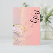 アフターパーティーエレガント仮装コーラルピンクイエロー 招待状 (スタンド正面)