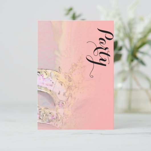 アフターパーティーエレガント仮装コーラルピンクイエロー 招待状 (スタンド正面)