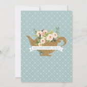 アフターンティーターコイズブルーフローラブライダルシャワー 招待状 (裏面)