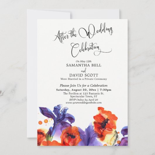 アフター結婚のお祝い赤ケシ紫アイリス 招待状 (正面)