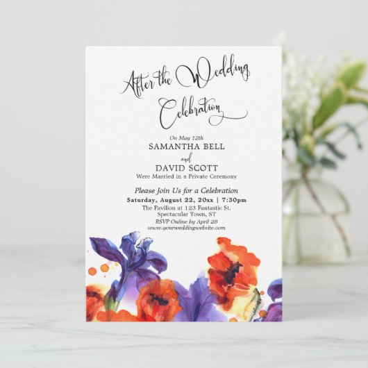 アフター結婚のお祝い赤ケシ紫アイリス 招待状 (スタンド正面)