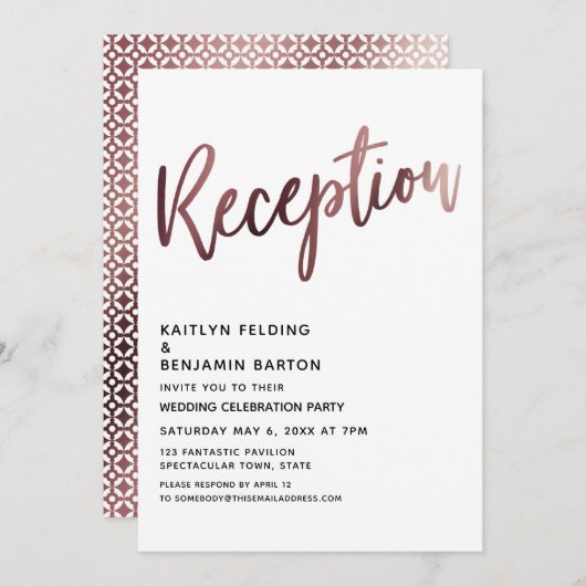 アフター結婚バラ金ゴールドタイポグラフィ披露宴 招待状 (正面/裏面)