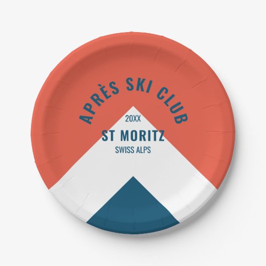 アフター スキー クラブ レッド ネイビー ヴィンテージ スタイル スキー パーティー ペーパープレート (正面)