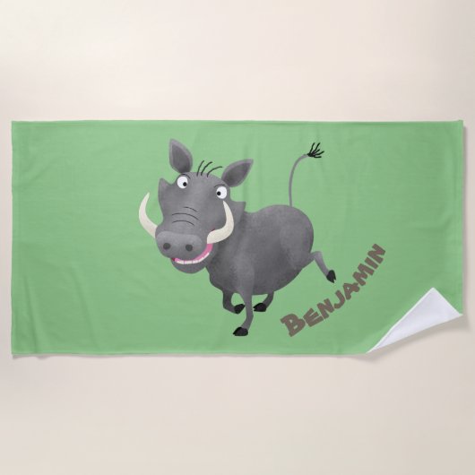 アフリおもしろいカのワルトグ豚の漫画イラストレーション ビーチタオル (正面)