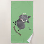 アフリおもしろいカのワルトグ豚の漫画イラストレーション ビーチタオル (正面)