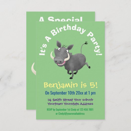 アフリおもしろいカのワルトグ豚の漫画イラストレーション 招待状 (正面/裏面)