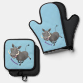 アフリおもしろいカのワルトグ豚の漫画イラストレーション 鍋つかみ&鍋敷きセット (正面/裏面)