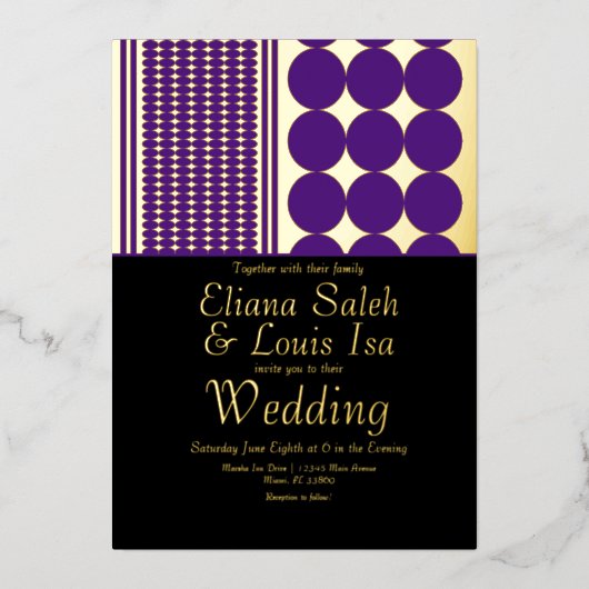 アフリはっきりしたカ・ア縁どンカラ結婚ス・プレス 箔招待状 (正面)