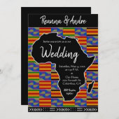 アフリインスパイアカ・ケンテK48ブラックアフリ結婚カ 招待状 (正面/裏面)