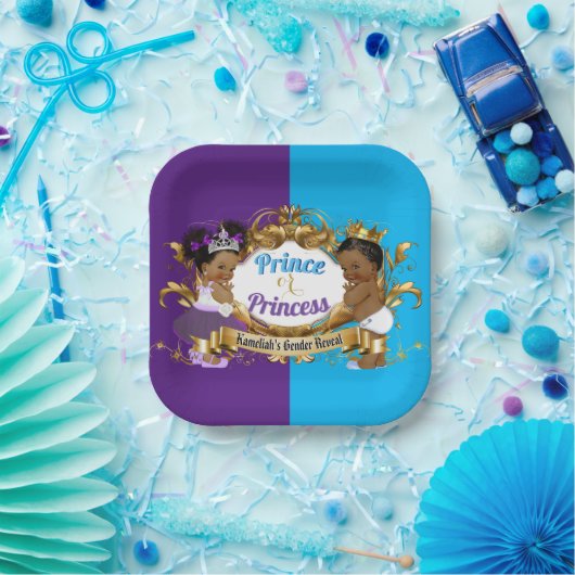 アフリエレガントカ紫と青の男女の表示 ペーパープレート (パーティー)