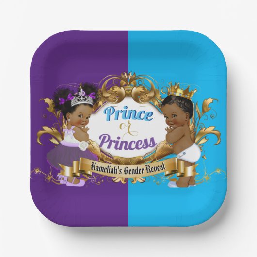 アフリエレガントカ紫と青の男女の表示 ペーパープレート (正面)