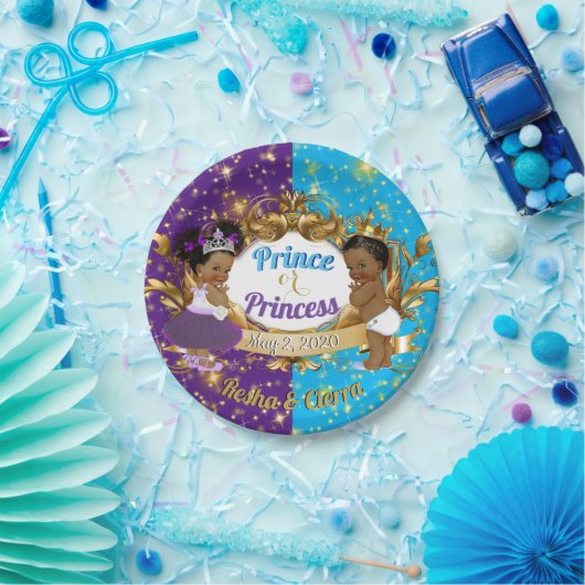 アフリエレガントカ紫と青の男女の表示 ペーパープレート (パーティー)