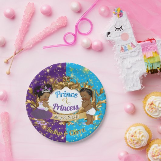 アフリエレガントカ紫と青の男女の表示 ペーパープレート (パーティー)