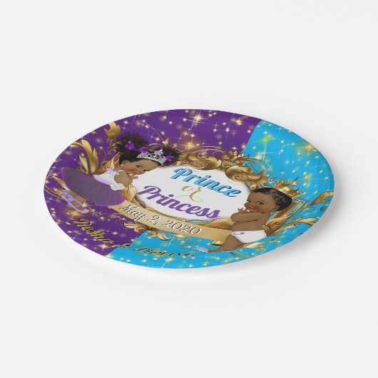 アフリエレガントカ紫と青の男女の表示 ペーパープレート (アングル)