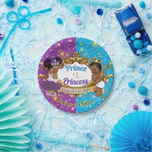 アフリエレガントカ紫と青の男女の表示 ペーパープレート (パーティー)