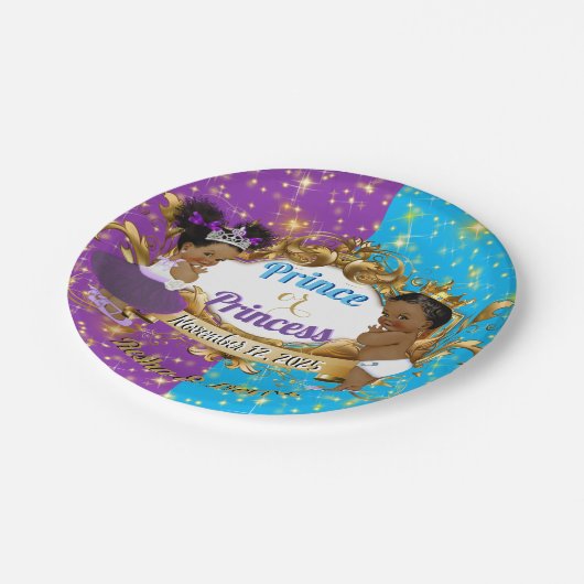 アフリエレガントカ紫と青の男女の表示 ペーパープレート (アングル)