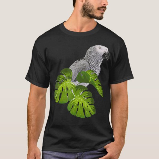 アフリカおもしろいグレイのオウムの鳥のシャツはメンズ Tシャツ (正面)