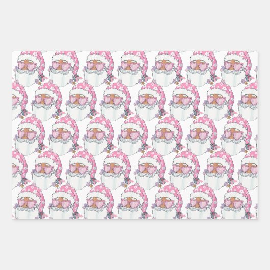アフリカおもしろい系アメリカ人サンタ顔ピンククリスマス ラッピングペーパーシート (正面2)
