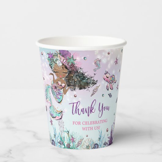 アフリカお洒落茶色の肌の人魚の赤ちゃんシャワー 紙コップ (裏面)