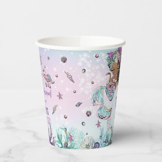 アフリカお洒落茶色の肌の人魚の赤ちゃんシャワー 紙コップ (左)