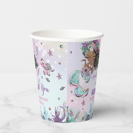 アフリカお洒落茶色の肌の人魚の赤ちゃんシャワー 紙コップ (右)