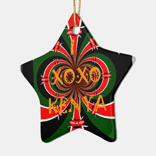 アフリカからインスパイアされたケニアの国旗抽象アート セラミックオーナメント (左)