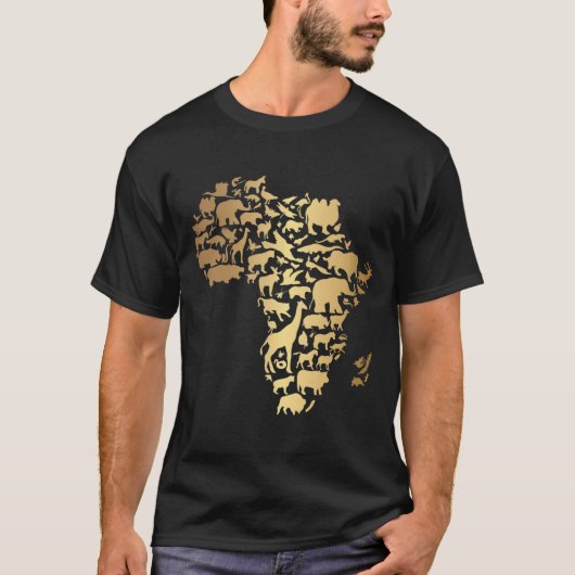 アフリカと動物の地図アフリカ大陸メラニン Tシャツ (正面)