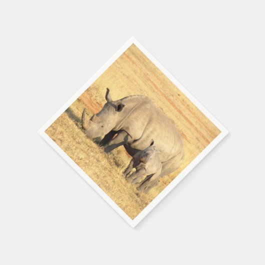 アフリカのかわいいサイ スタンダードカクテルナプキン (角)
