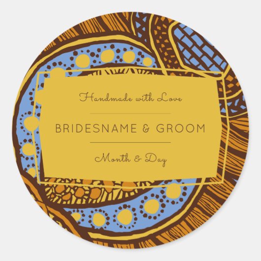 アフリカのアンカラブルーグローバルフローラギフトラベル ラウンドシール (正面)