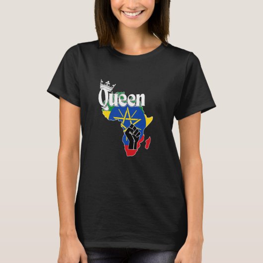 アフリカのエチオピア国旗を持つエチオピアの女王の地図F Tシャツ (正面)