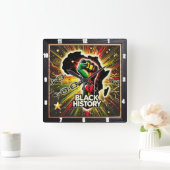 アフリカのエンパワーメントの象徴を持つ黒い歴史 スクエア壁時計 (ホーム)