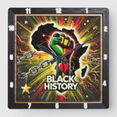 アフリカのエンパワーメントの象徴を持つ黒い歴史 スクエア壁時計 (正面)