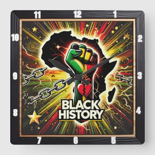 アフリカのエンパワーメントの象徴を持つ黒い歴史 スクエア壁時計 (正面)
