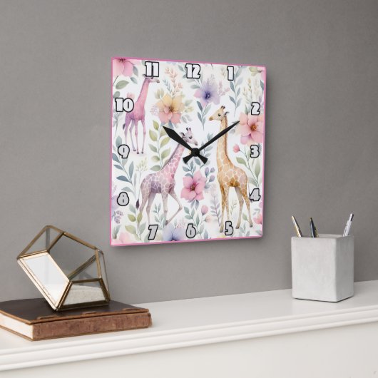 アフリカのカラフルの葉の間のキリンの放牧 スクエア壁時計 (オフィス)