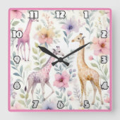 アフリカのカラフルの葉の間のキリンの放牧 スクエア壁時計 (正面)