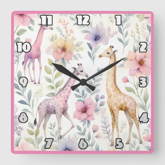 アフリカのカラフルの葉の間のキリンの放牧 スクエア壁時計 (正面)