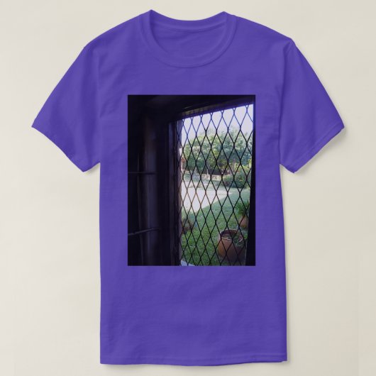 アフリカのガードを見つめる格子のある開いた窓 Tシャツ (デザイン正面)