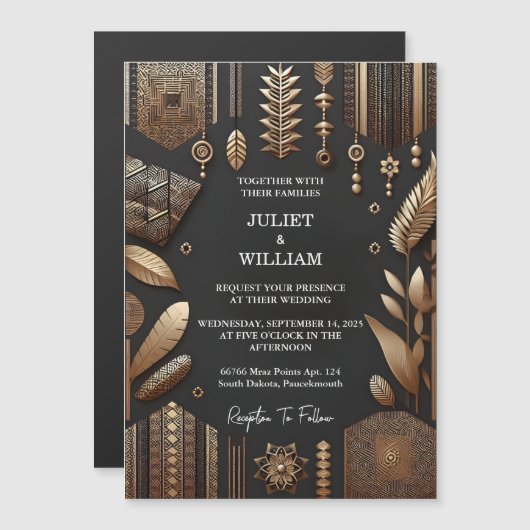 アフリカのガーナ・ブラウン・ナイジェリア伝統的として結婚 マグネット招待状 (正面/裏面)