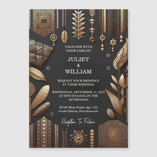 アフリカのガーナ・ブラウン・ナイジェリア伝統的として結婚 マグネット招待状 (正面)