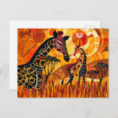 アフリカのキリンと太陽の部族スタイル シーズンポストカード (正面/裏面)