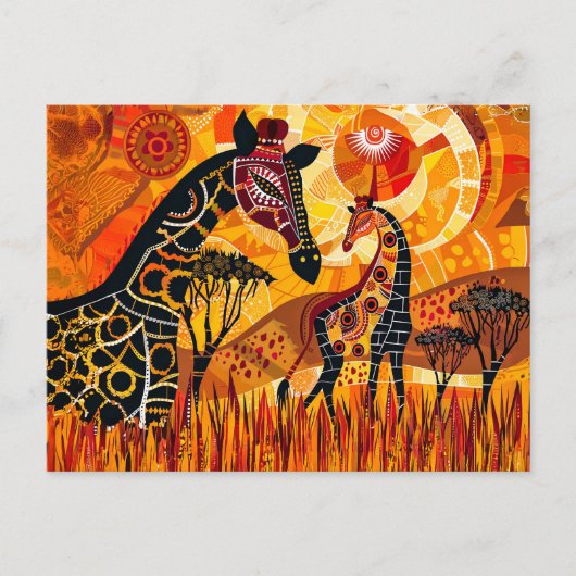 アフリカのキリンと太陽の部族スタイル シーズンポストカード (正面)