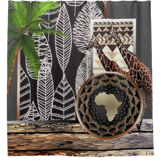 アフリカのキリン シャワーカーテン (正面)