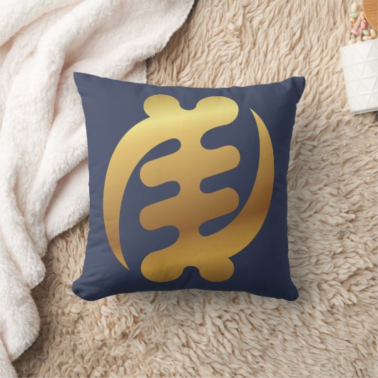 アフリカのギーナイアメシャイニー金ゴールドアディンクラ記号ブルー クッション (ブランケット)