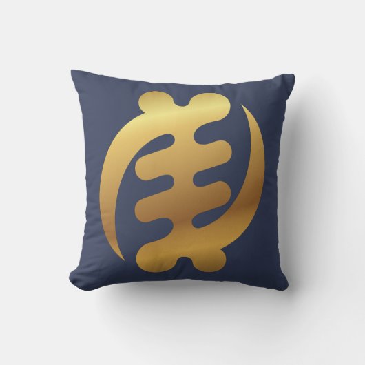 アフリカのギーナイアメシャイニー金ゴールドアディンクラ記号ブルー クッション (正面)