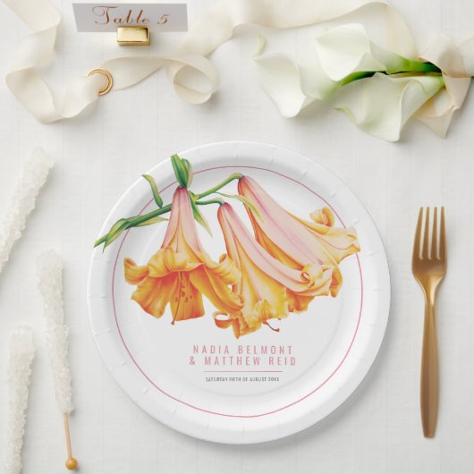 アフリカのクイーンユリのオレンジ色のピンクのフローラアート結婚ズ ペーパープレート (ウェディング)