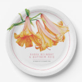 アフリカのクイーンユリのオレンジ色のピンクのフローラアート結婚ズ ペーパープレート (正面)