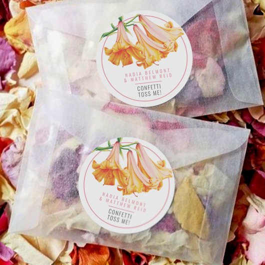 アフリカのクイーンユリのオレンジ色のピンクのフローラアート結婚ズ ラウンドシール