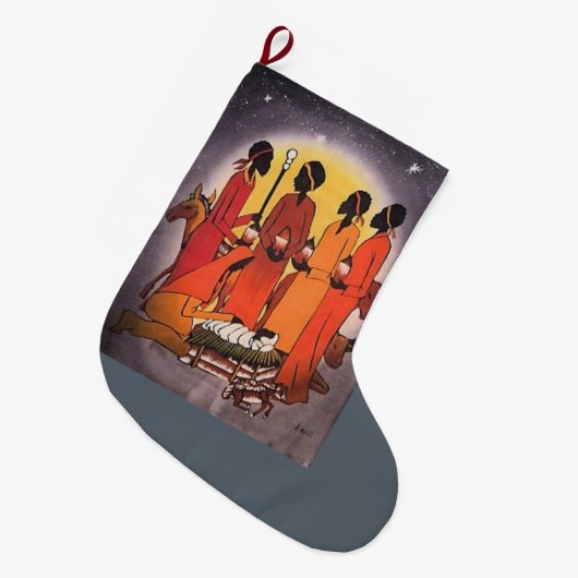 アフリカのクリスマスの出生場面 ラージクリスマスストッキング (正面 (吊り時))