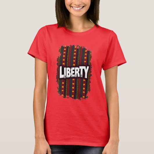 アフリカのケンテのパットに関する12番目の単語"LIBERTY" Tシャツ (正面)