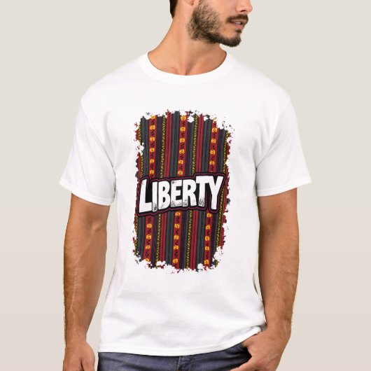 アフリカのケンテのパットに関する12番目の単語"LIBERTY" Tシャツ (正面)